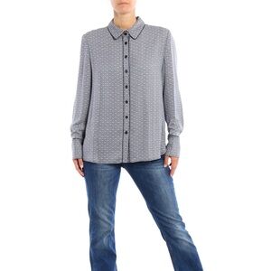 TORY BURCH Women's Gemini Link Print Button-Down Shirt - Grey/ White, Sz 2
